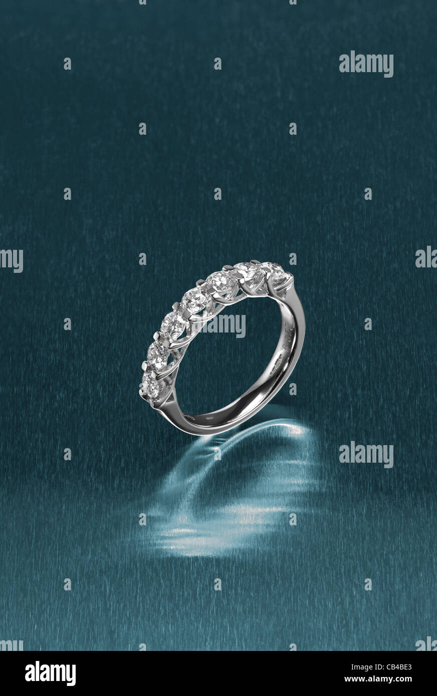 18ct white gold engagement or half eternity ring Stock Photo
