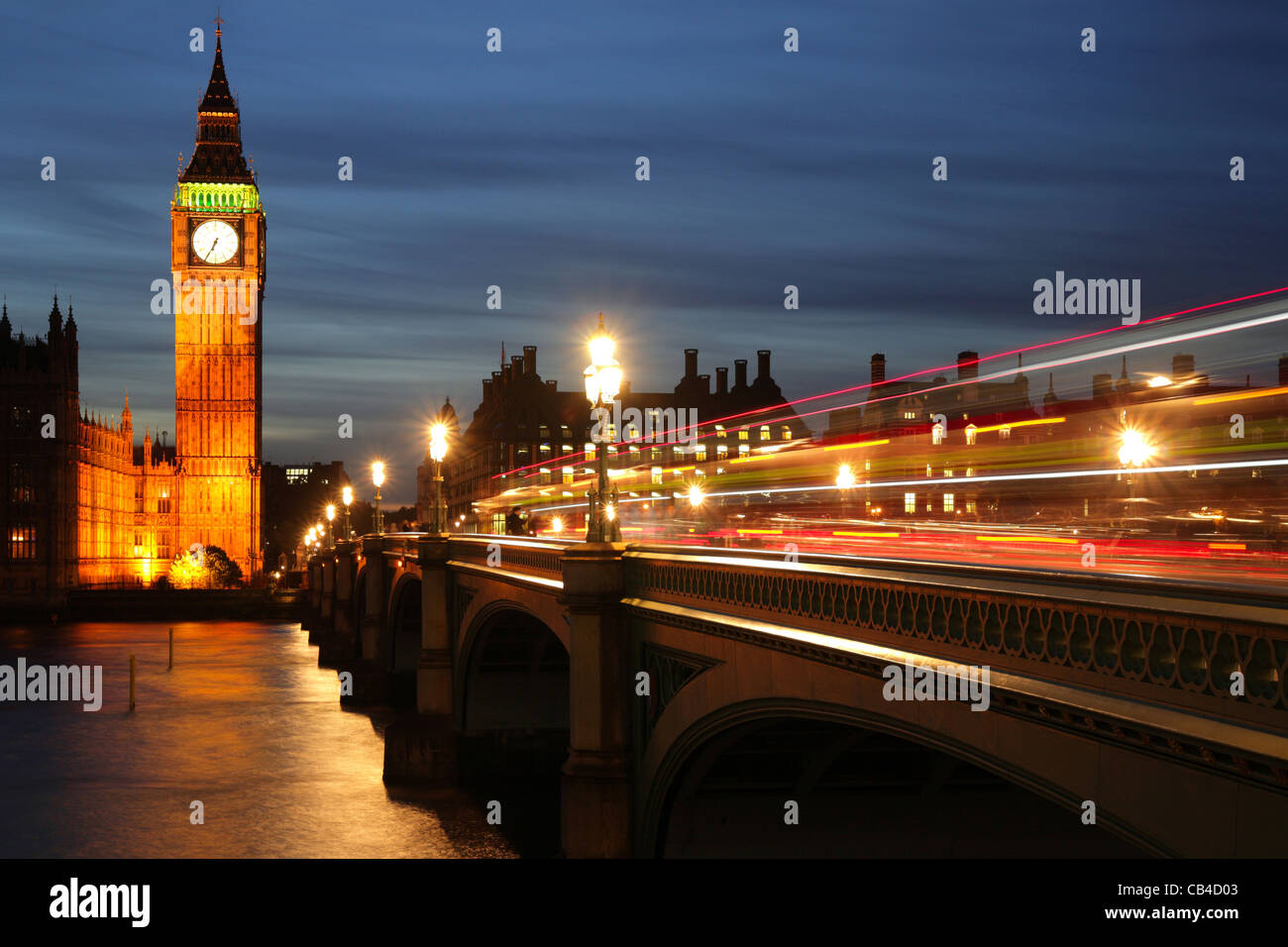 London, Westminster Bridge, Big Ben and the Houses of Parliament. UK Stock Photo