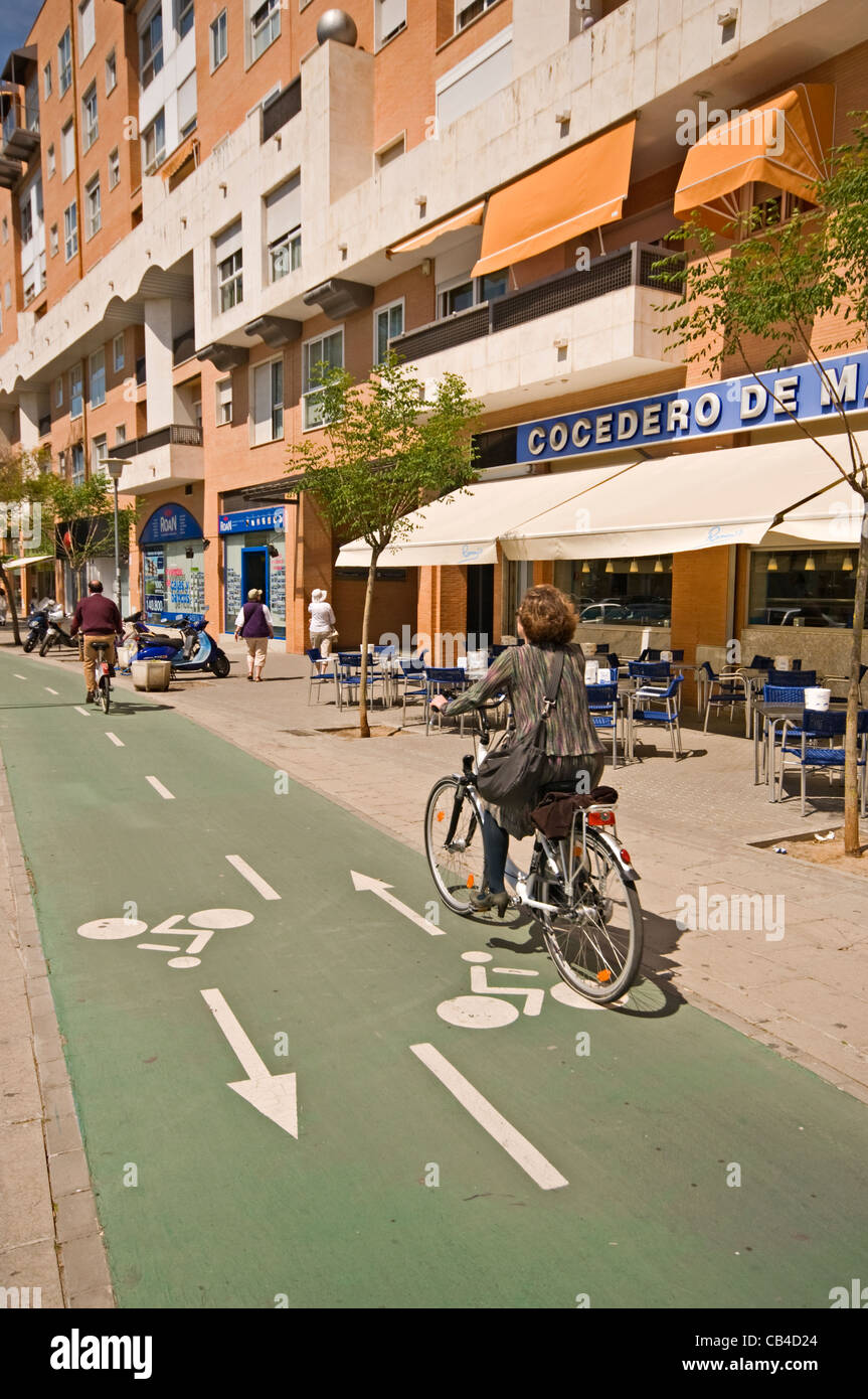 EUROPE SPAIN Seville cycle lane with cyclist Stock Photo