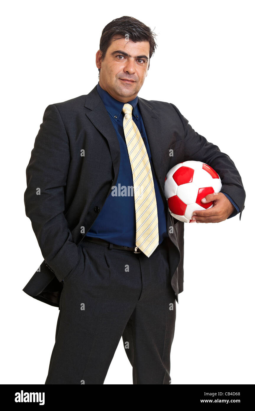 Businessman with soccer ball isolated in white Stock Photo - Alamy