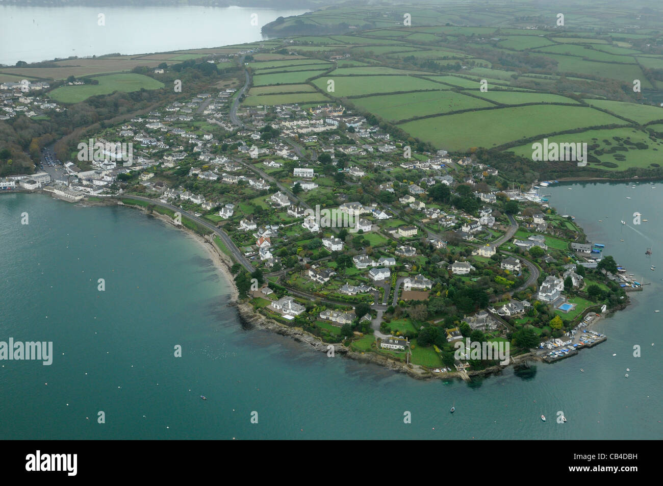 The little village of St Mawes on the banks of the Percuil river at the tip of the Roseland Peninsular in the county of Cornwall Stock Photo