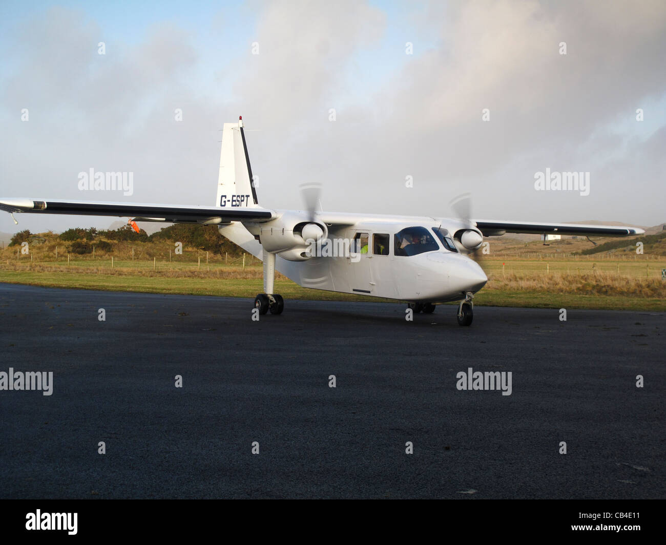 Britten Norman Islander aircraft taxiing at Coll airfield Stock Photo