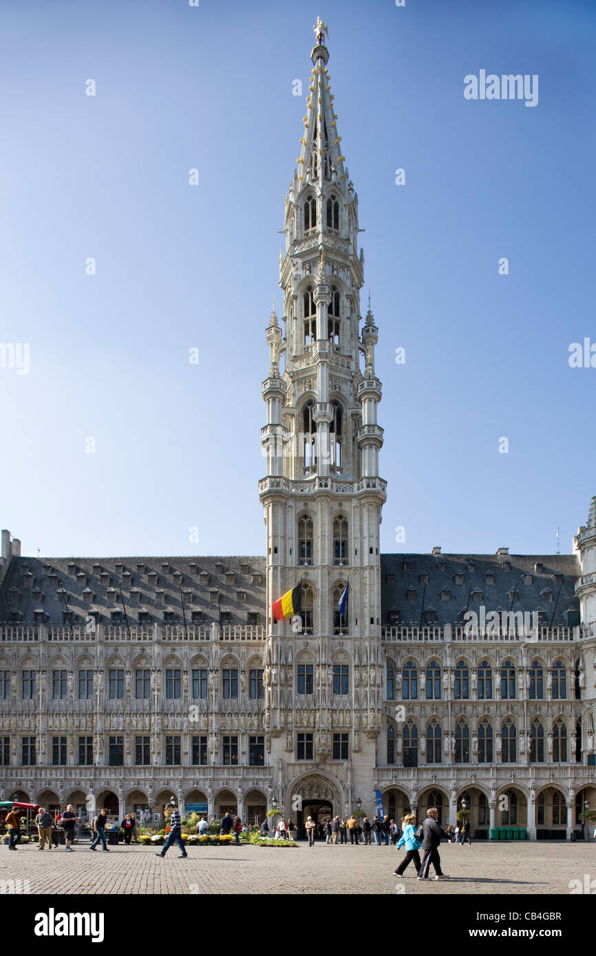 The Town Hall at the Grand Place / Grote Markt, Brussels, Belgium Stock Photo