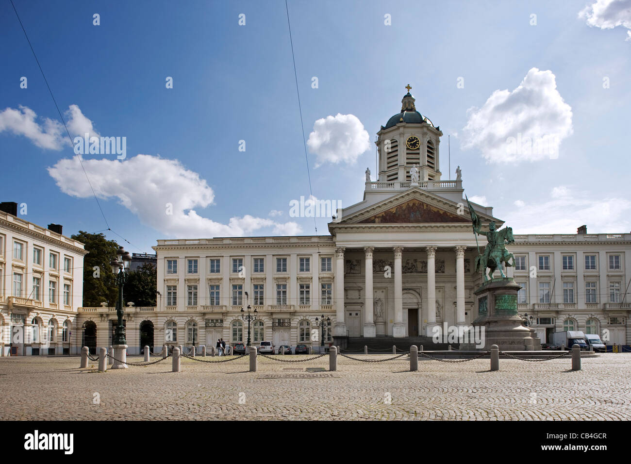 The Place Royale with statue of Godfrey of Bouillon and the Church of Saint Jacques-sur-Coudenberg, Brussels, Belgium Stock Photo