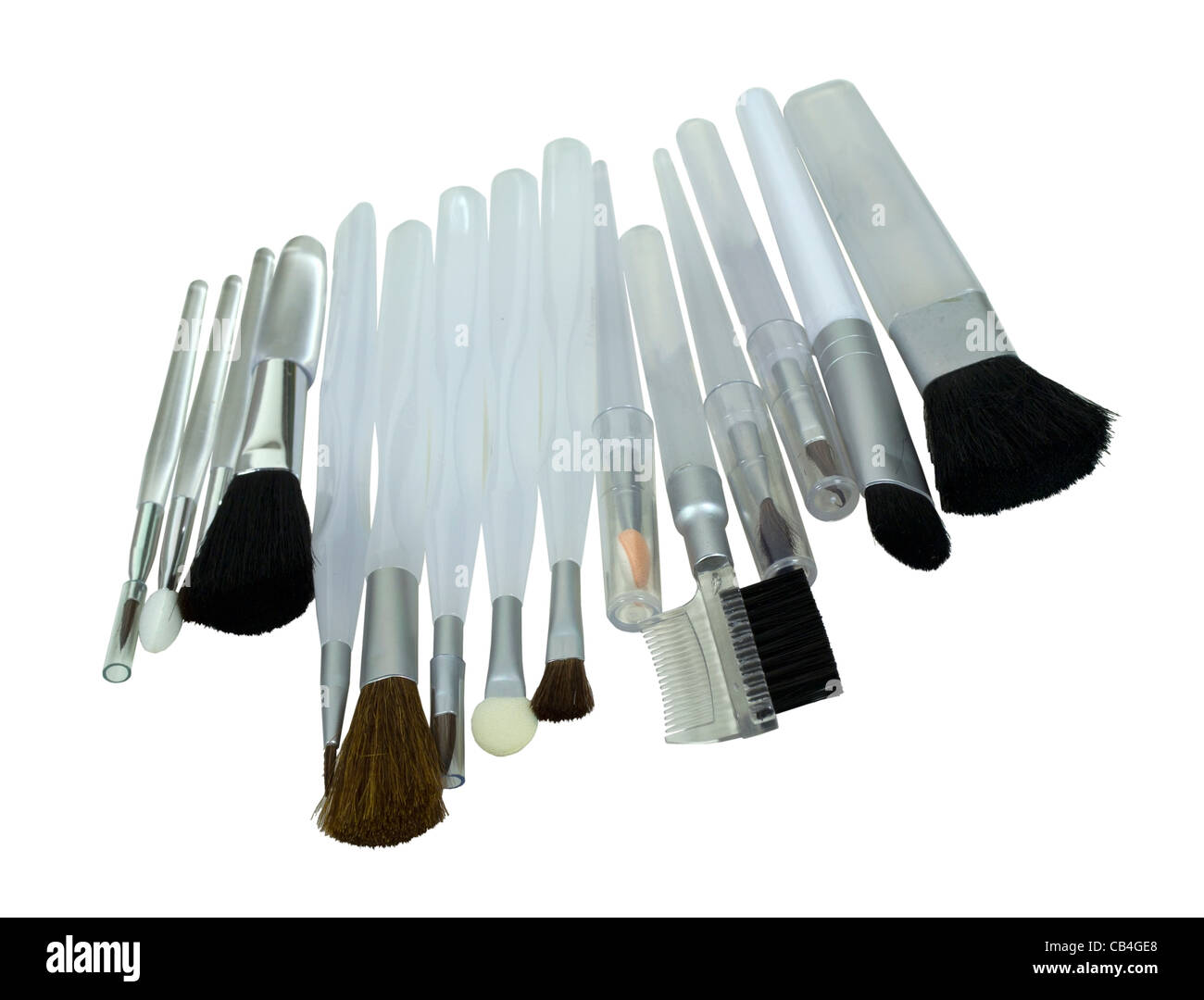 A variety of cosmetic brushes used for applying different cosmetics