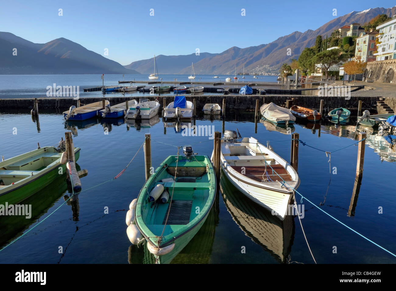 alter Hafen von Ascona, Ticino, Schweiz Stock Photo