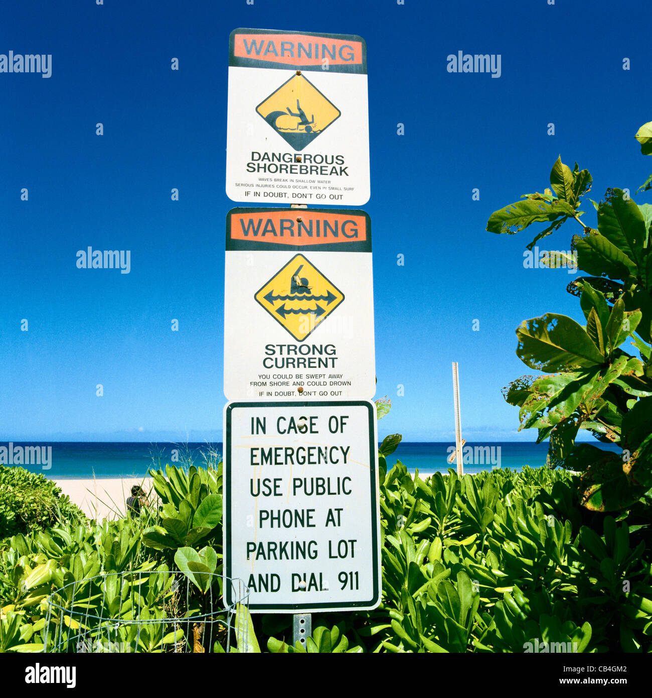 Danger sign Hapuna Beach Big Island Hawaii Stock Photo Alamy