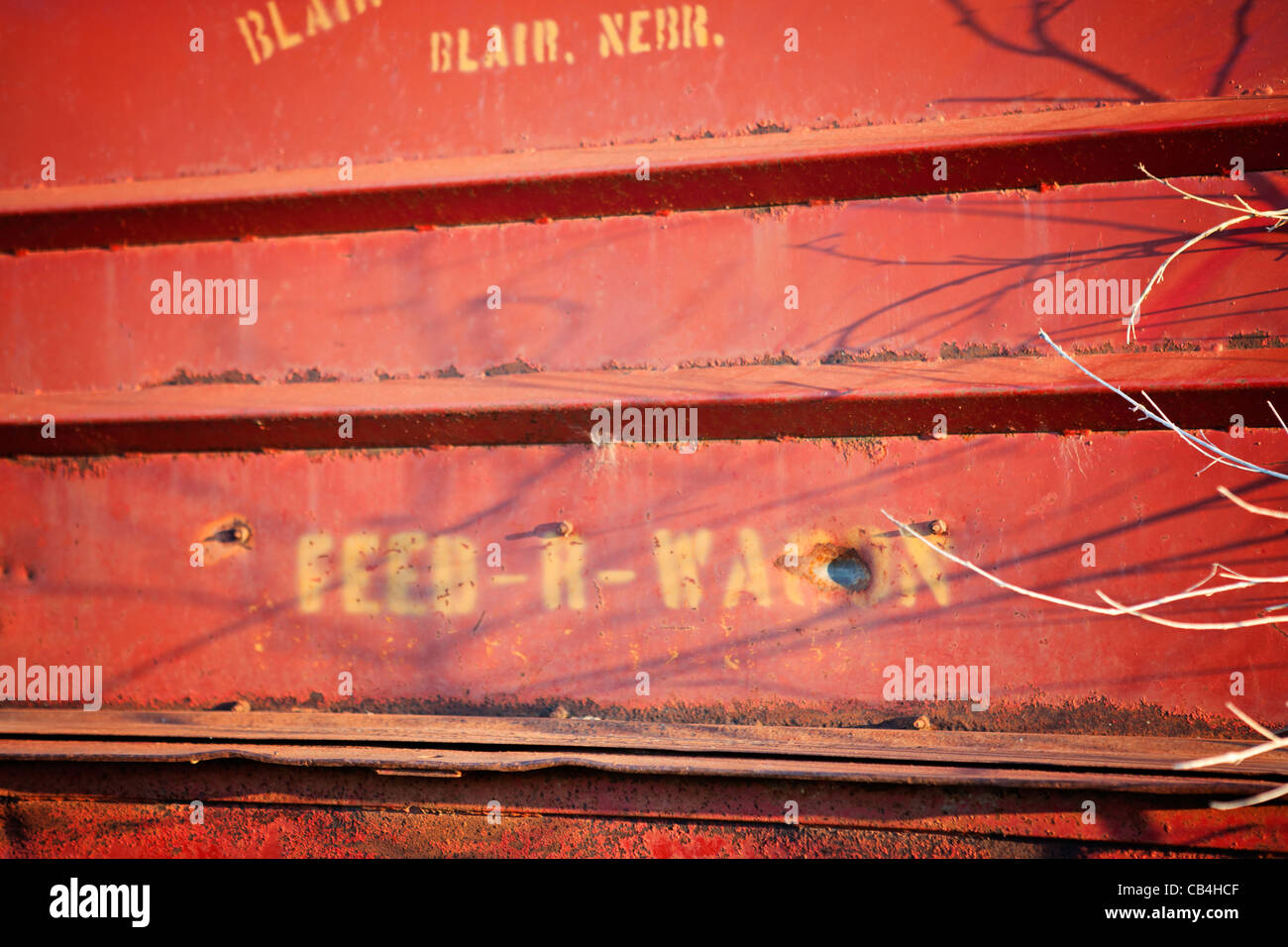 Back of red fed wagon. Iowa Stock Photo