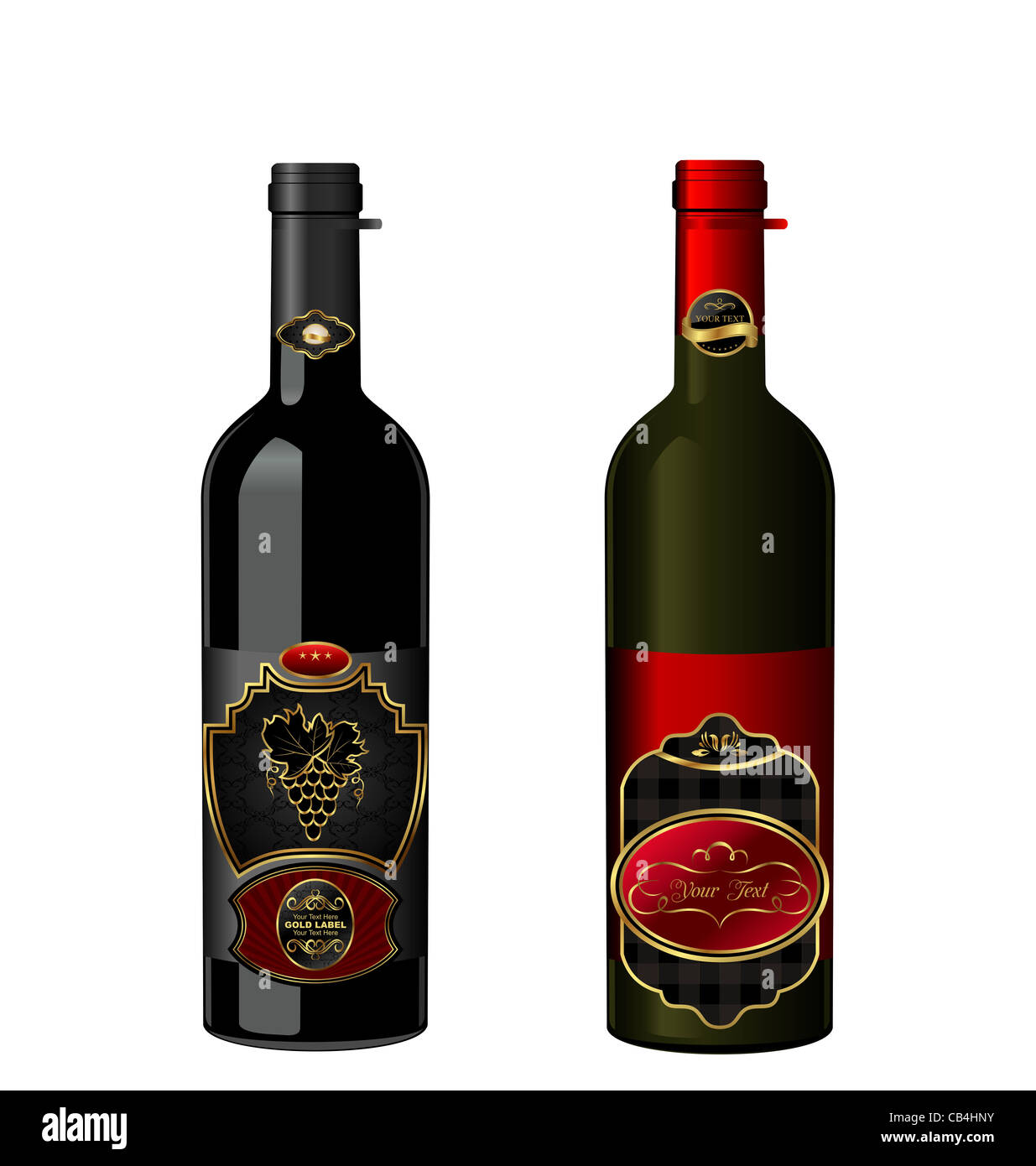 Illustration set wine bottles with label isolated on white background ...