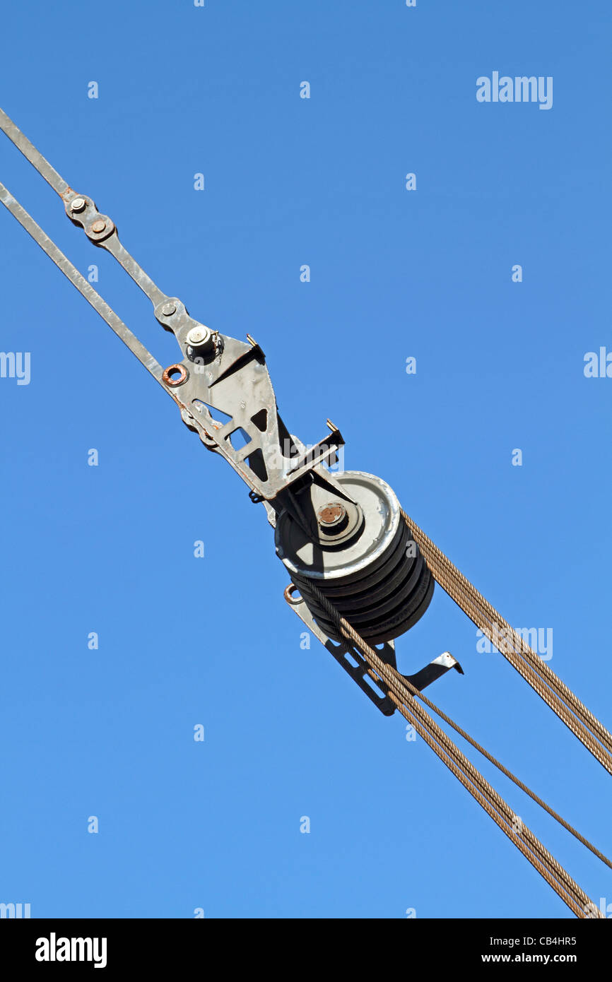 Closeup of a pulley on a construction crane Stock Photo Alamy