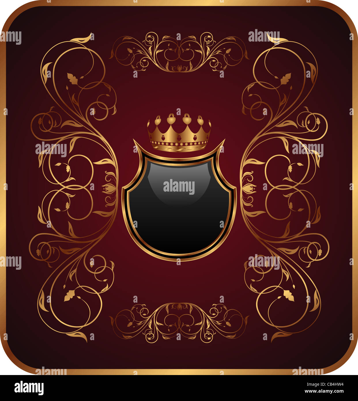 Illustration elegant golden floral frame with heraldic elements - crown ...