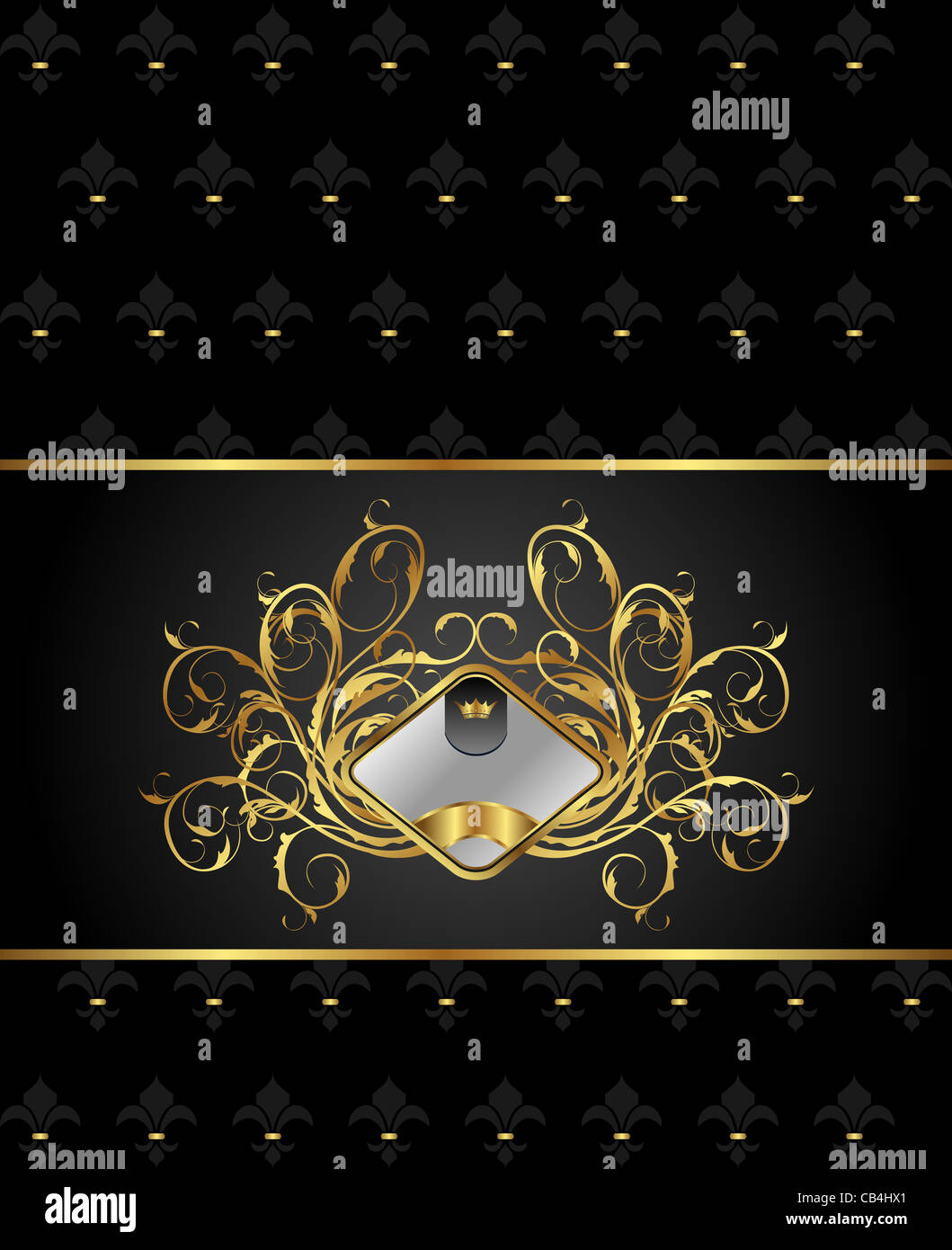 Illustration elegant golden floral frame with heraldic elements - crown ...