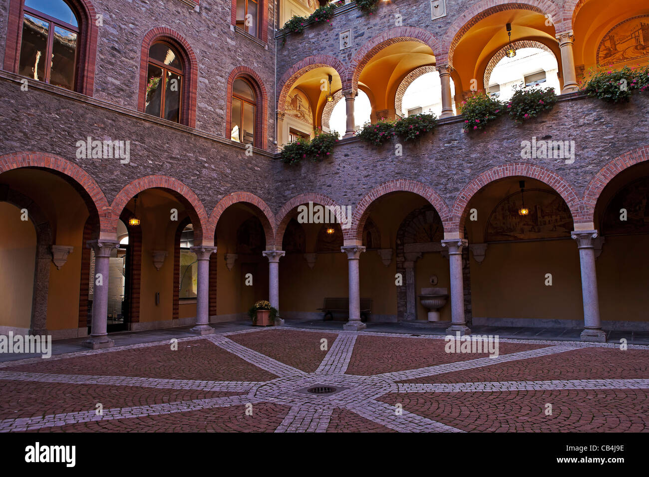 Courtyard of the Palazzo Civico, the town hall in Bellinzona, Ticino, Switzerland Stock Photo