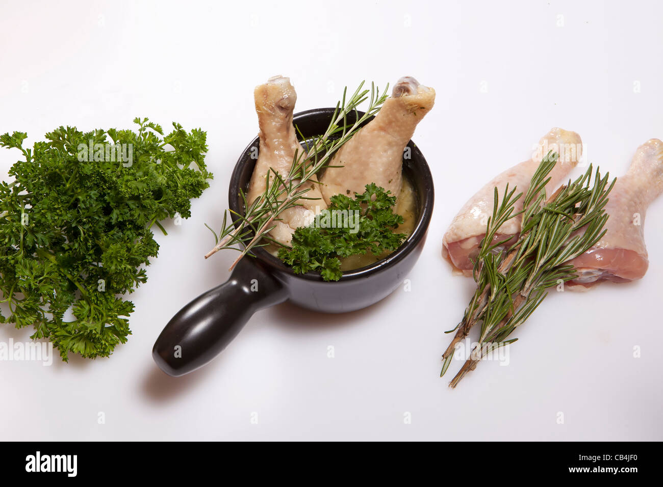 Ingredients for the preparation of a fresh chicken broth  Stock Photo