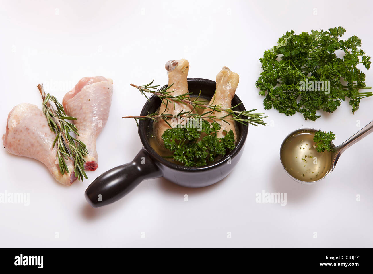 Ingredients for the preparation of a fresh chicken broth Stock Photo