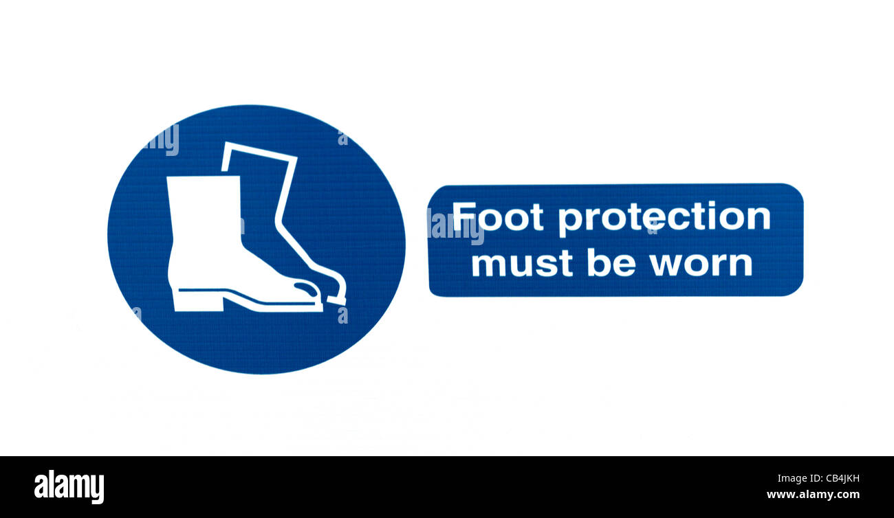 Safety Sign On A Construction Site Foot Protection Must Be Worn Stock Photo