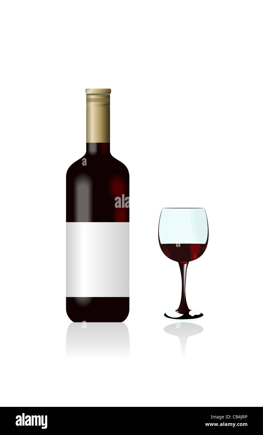 Wine bottle and glass are isolated on white background. Vector Stock ...