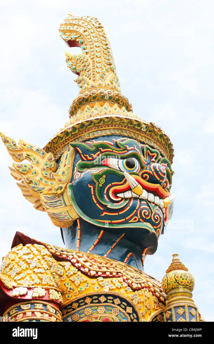 Yak guardian statue outside Wat Seekan in Bangkok, Thailand Stock Photo
