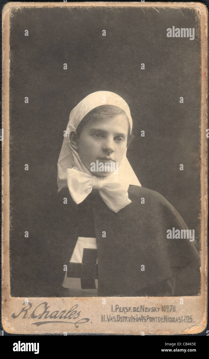 Vintage portrait of a graduate nurse Russia, 1918 Stock Photo
