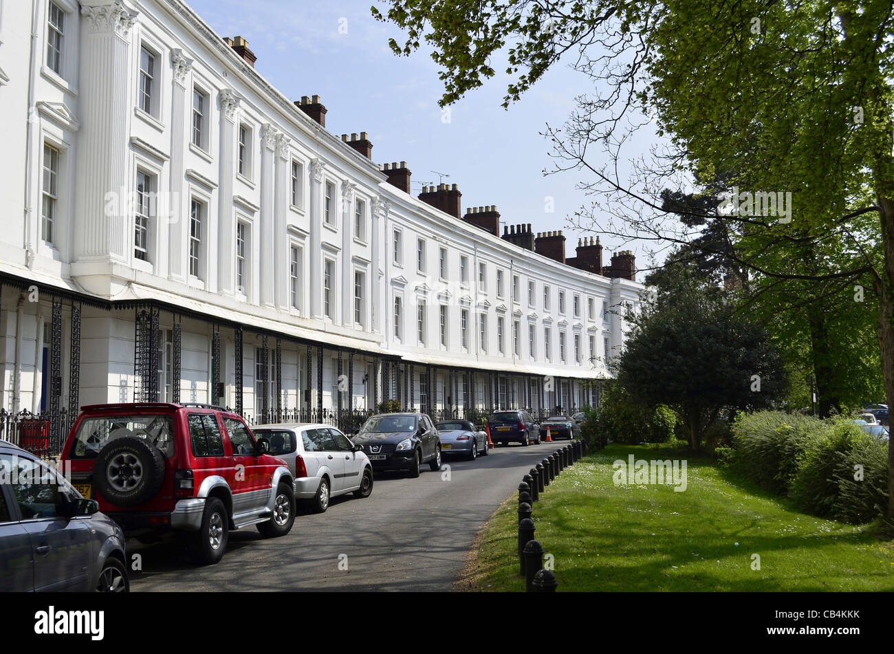 Leamington Spa, Warwickshire, UK. View of Lansdowne Circus Georgian crescent houses. Stock Photo