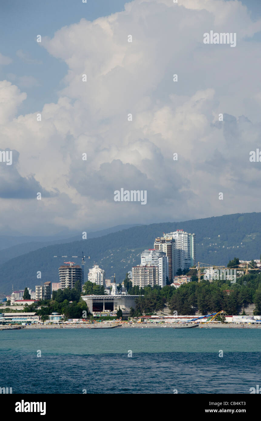Russia, Sochi. Seaside port & beach area along the Black Sea Stock ...