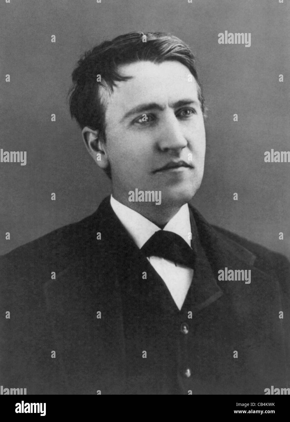 Vintage portrait photo of American inventor and businessman Thomas Alva Edison (1847 – 1931). Photo circa 1878 by L C Handy. Stock Photo