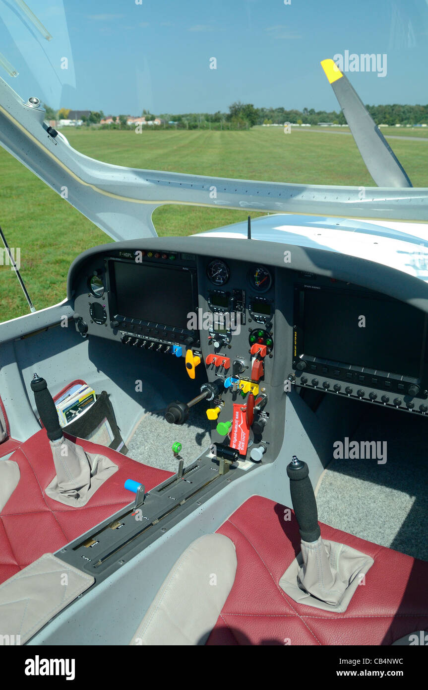 Cockpit of small sport European LSA Aerospool Dynamic Turbo plane Stock Photo