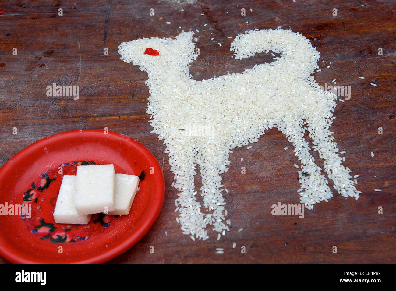 Dog - a symbolic animal of the birth year -made with rice at a Taoist ...