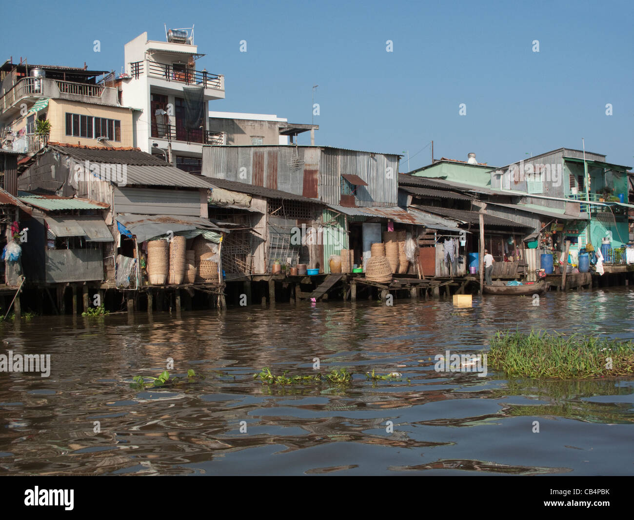 Stilt houses on the water at Can Tho in the Mekong Delta, Vietnam Stock