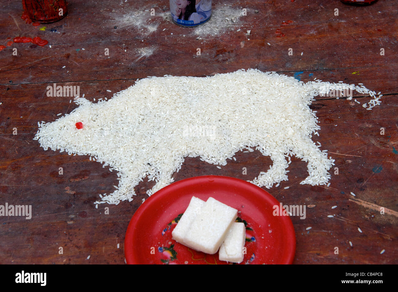 Boar - a symbolic animal of the birth year -made with rice at a Taoist ...