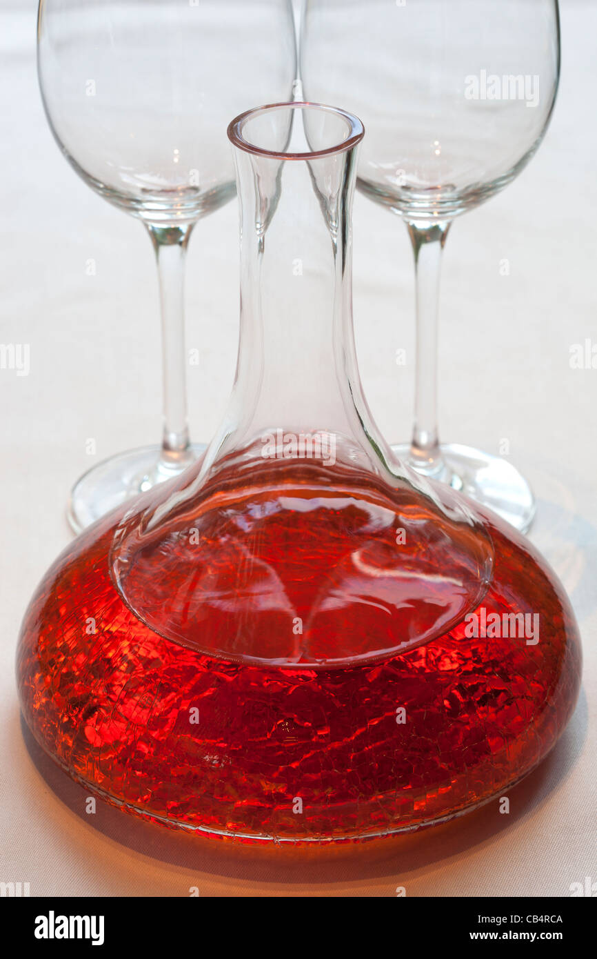 Wine Carafe or Decanter with Glasses Stock Photo