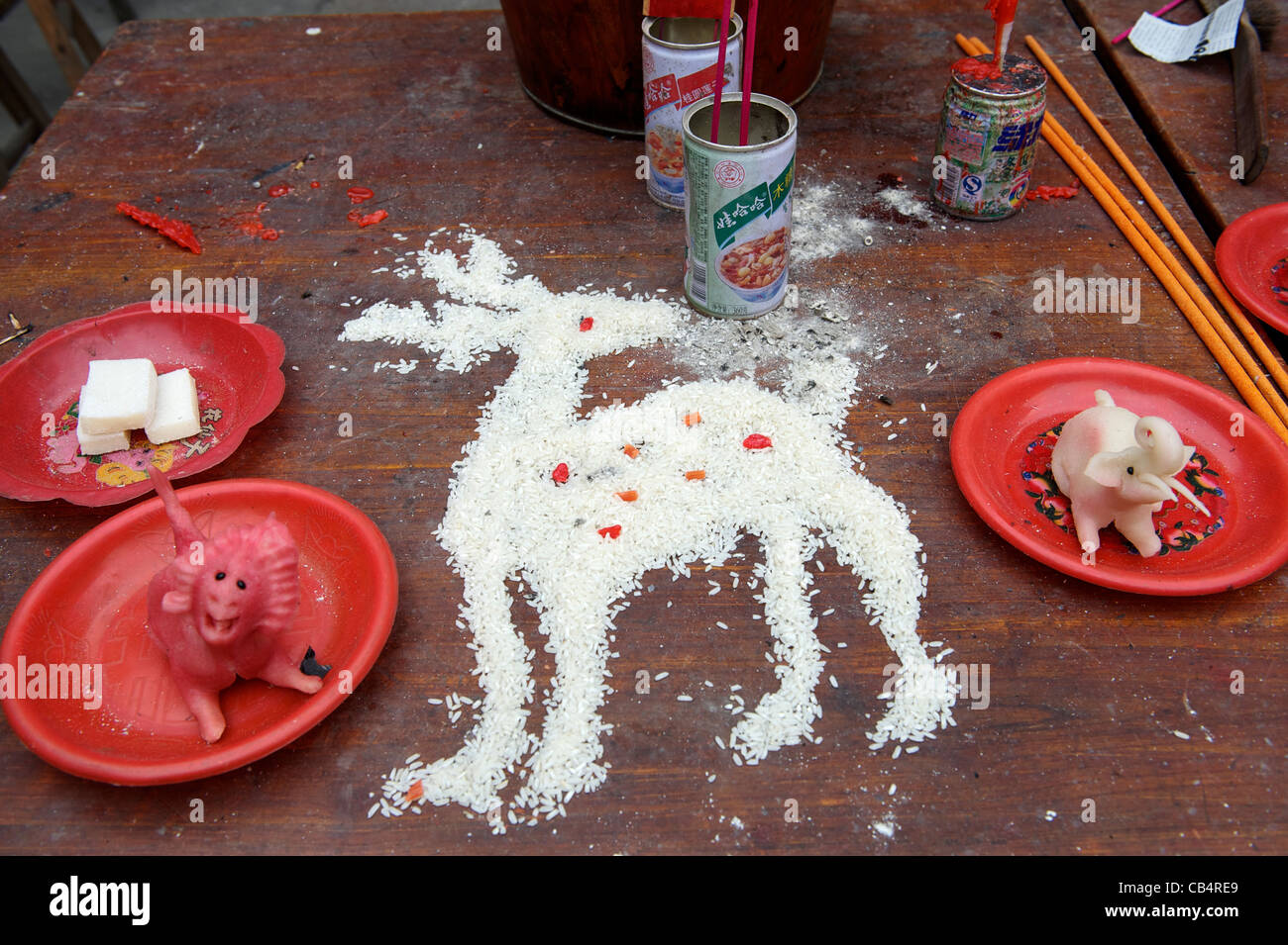 Deer -  a symbolic animal of longevity- made with rice at a Taoist temple during Xiayuan Festival in China. 2011 Stock Photo