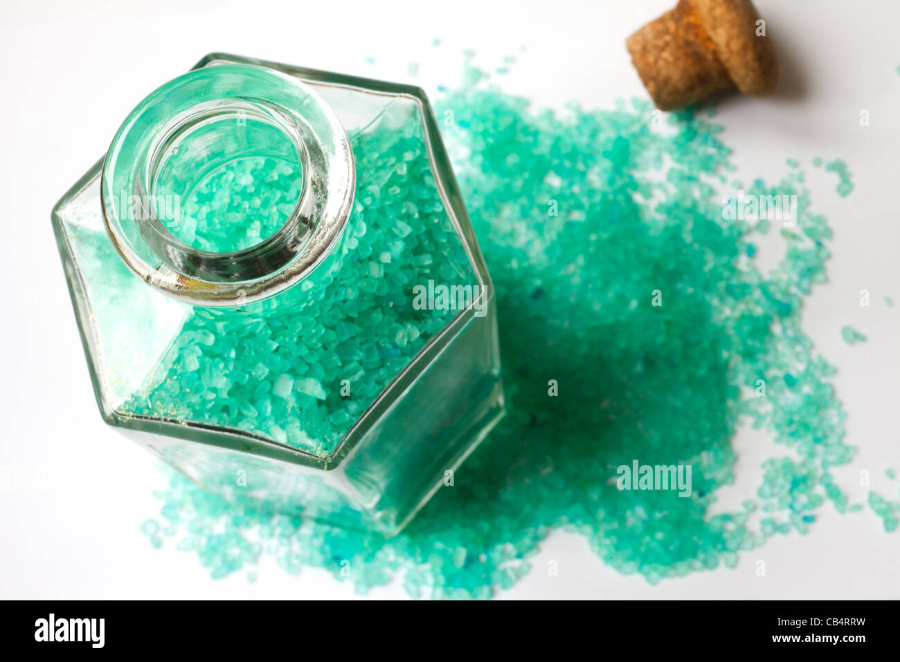 bottle with green bath salt Stock Photo