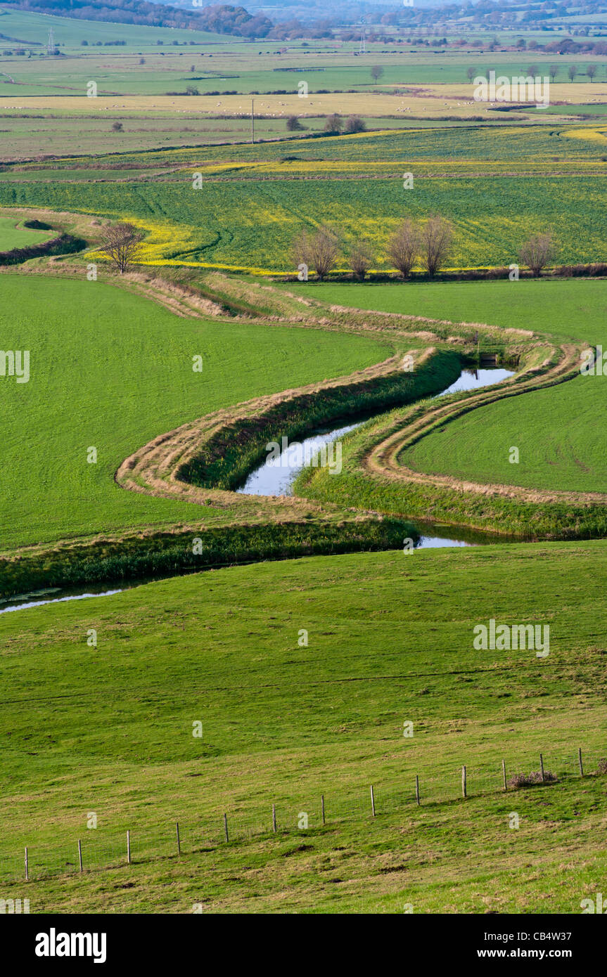View Across The East Sussex Countryside From Winchelsea UK country rural Landscape with stream streams Stock Photo