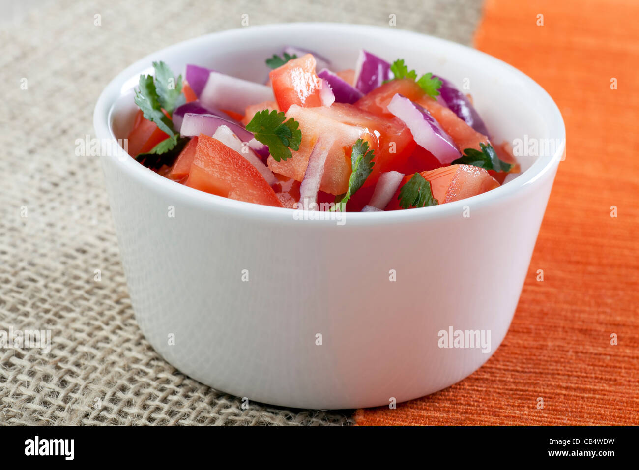 Fresh salsa made with tomatoes, red onions and cilantro. Stock Photo
