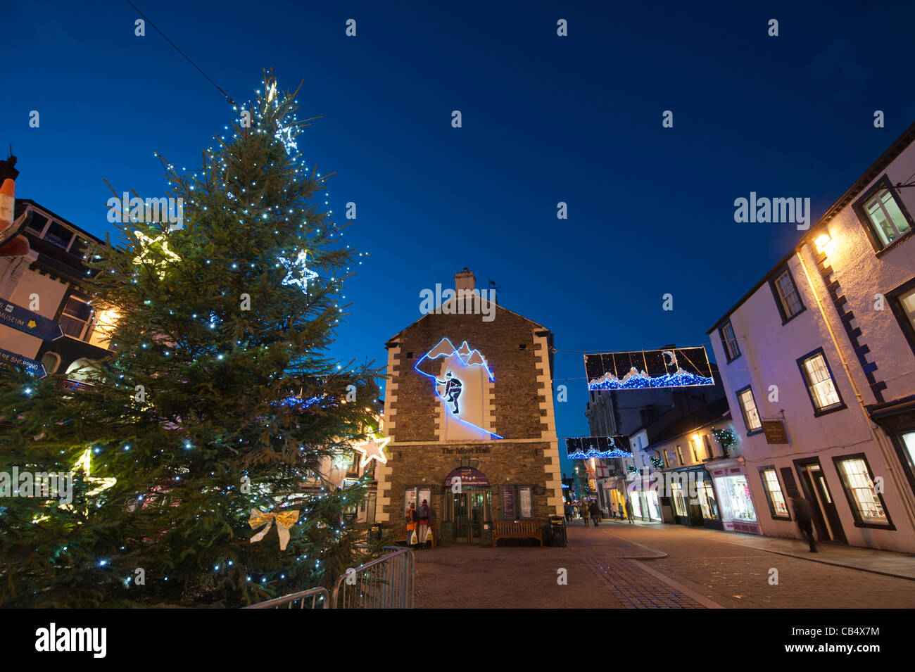 Christmas lights in Keswick, The Lake District Cumbria England UK Stock