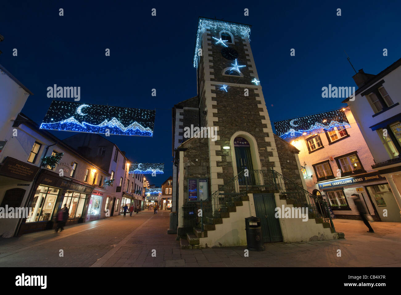 Christmas lights in Keswick, The Lake District Cumbria England UK Stock