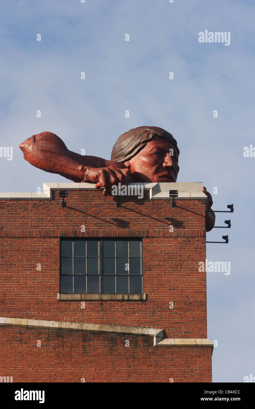 Sculpture of  native american entitled Connecticut by  Paul DiPasquale at the Lucky Strike building in Richmond, Virginia Stock Photo
