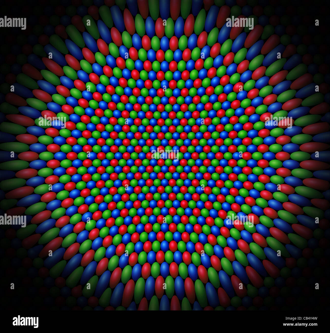 Concave surface of Red, Green and Blue (RGB) spheres representing the