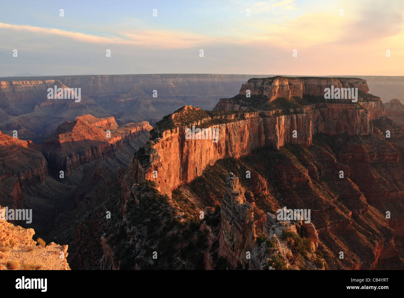 Wotan's Throne in the Grand Canyon in the evening from Cape Royal Stock Photo