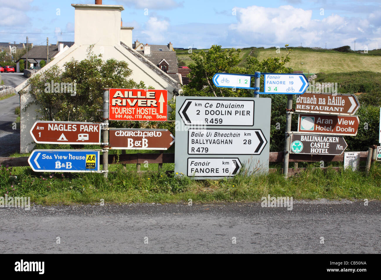 Signs for B&B, hotels and hostels in Doolin ,County Clare, West of