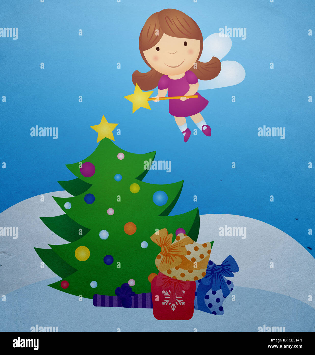 christmas tree and fairy vintage cartoon Stock Photo Alamy