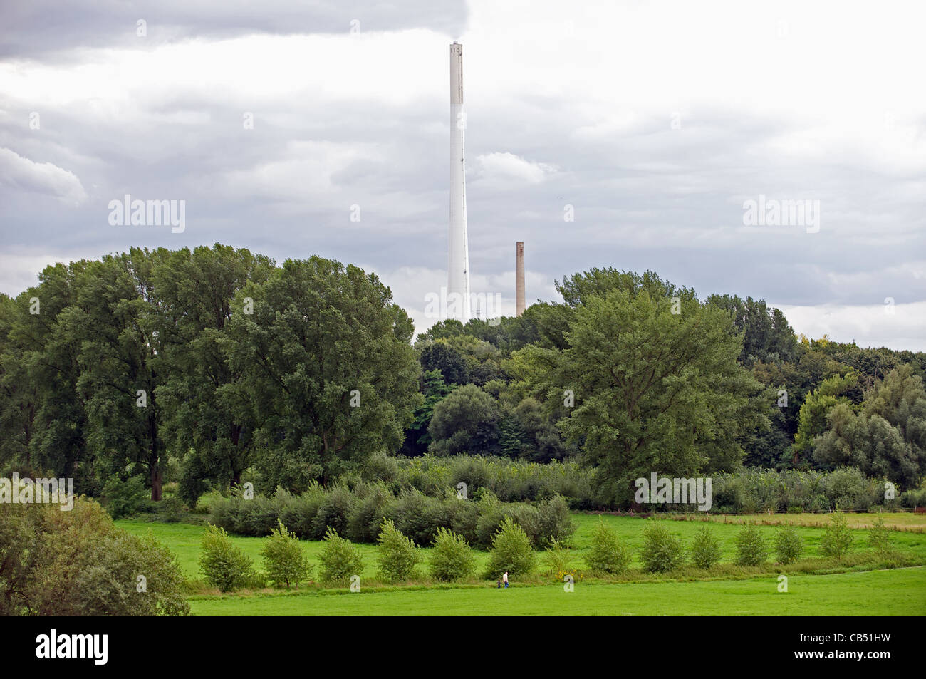 Chimneys of the Ford car factory, Cologne, Germany. Stock Photo