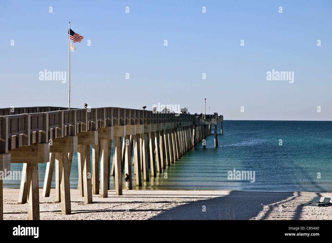 A long, scenic fishing pier at Panama Beach City, Florida. Stock Photo