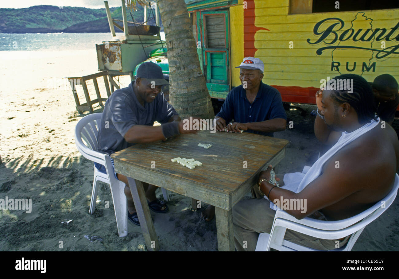 Dennery Village St Lucia Men Playing Dominoes By The Beach Stock Photo