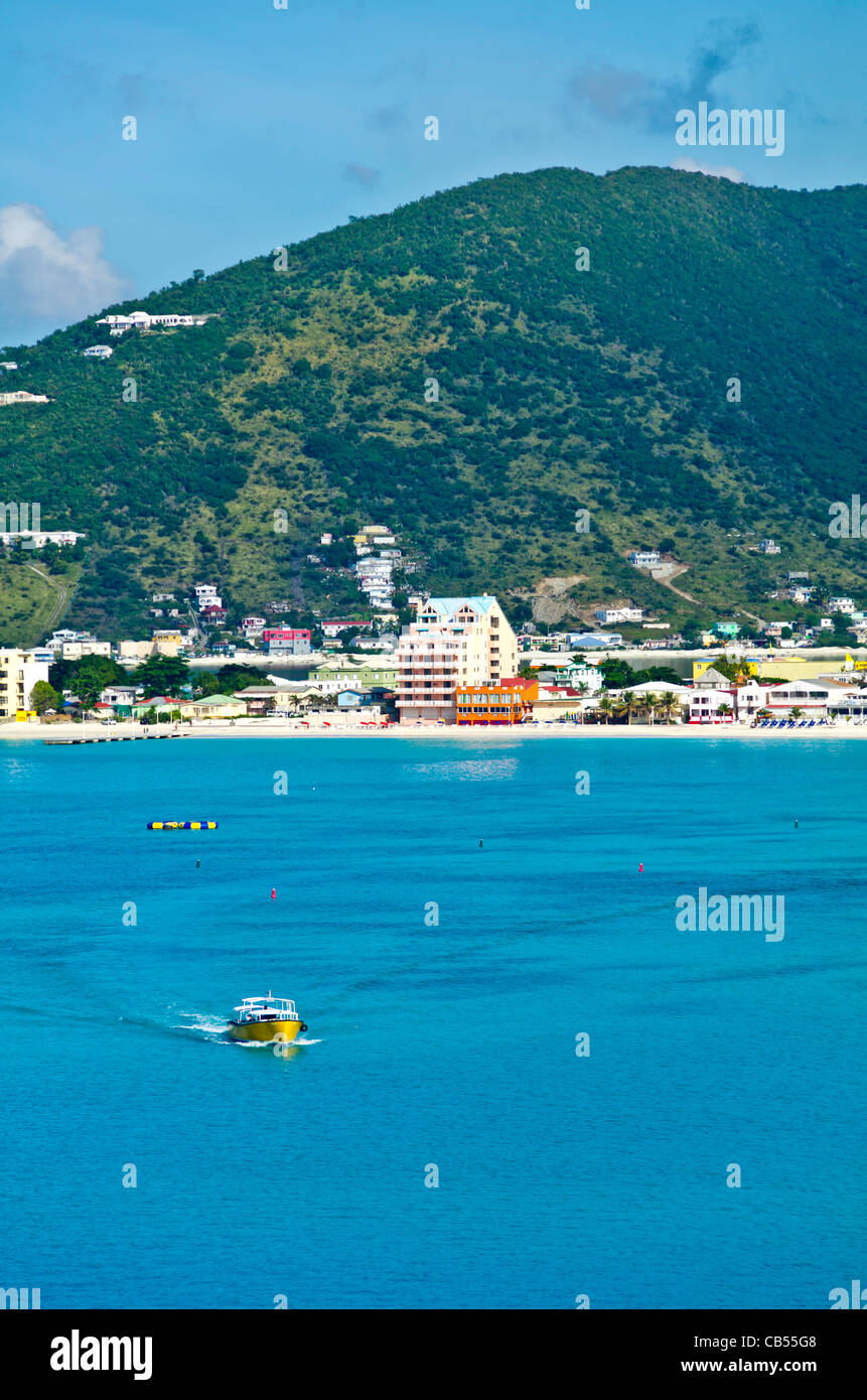 St Maarten Philipsburg city coastal scenic taken from the harbor Stock Photo