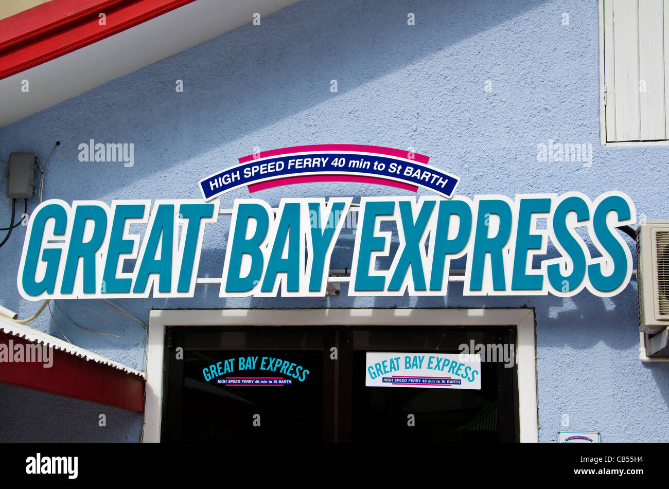 St Maarten Philipsburg Great Bay Express sign ferry to St Barts Stock Photo