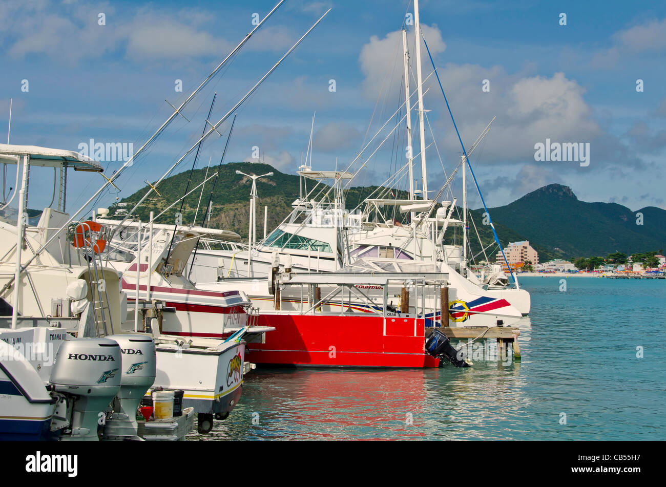 St Maarten Philipsburg marina with sailboats and motor boats Stock Photo