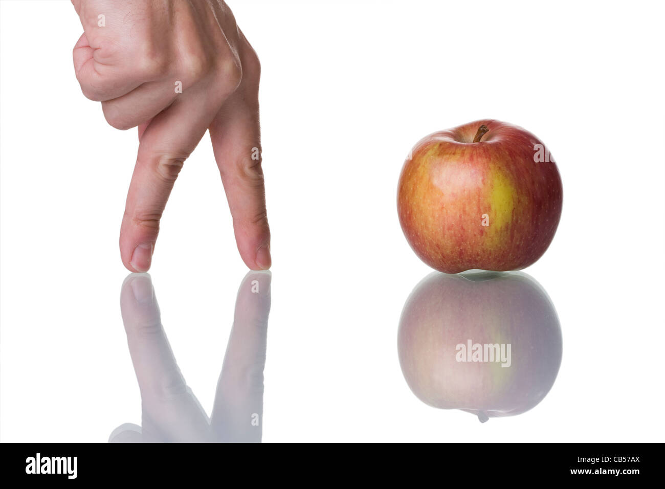 hand finding the best food isolated on white with reflection Stock ...