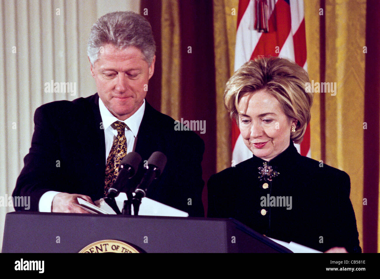 President Bill Clinton with first lady Hillary during a child care ...